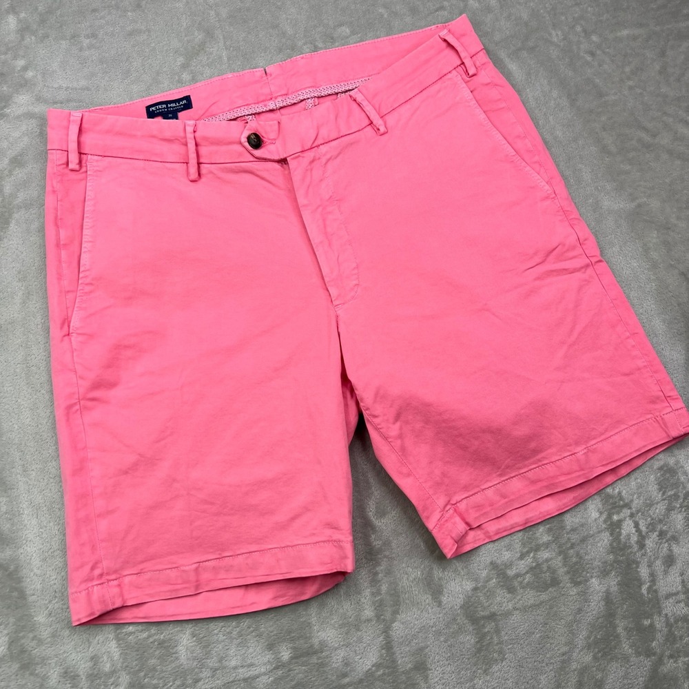 Peter Millar Crown Crafted Shorts Mens 35 Pink Solid Cotton Blend Flat Front 8"